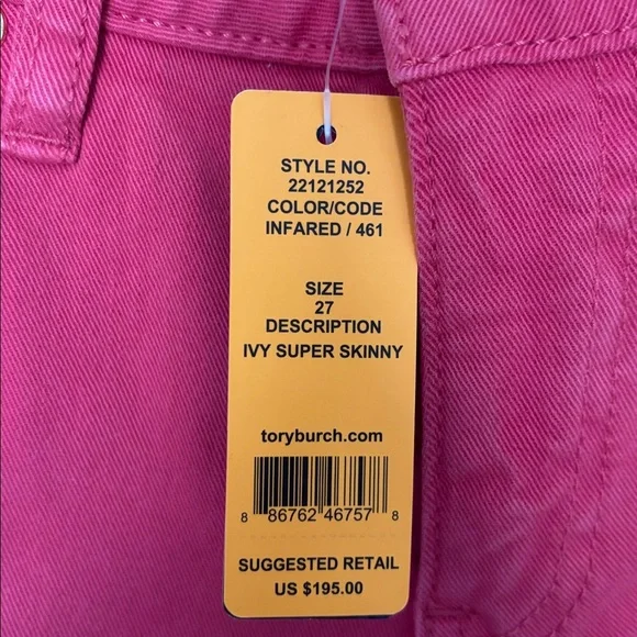NWT Tory Burch Ivy Mid Rise Pink Jeans - Picture 4 of 4